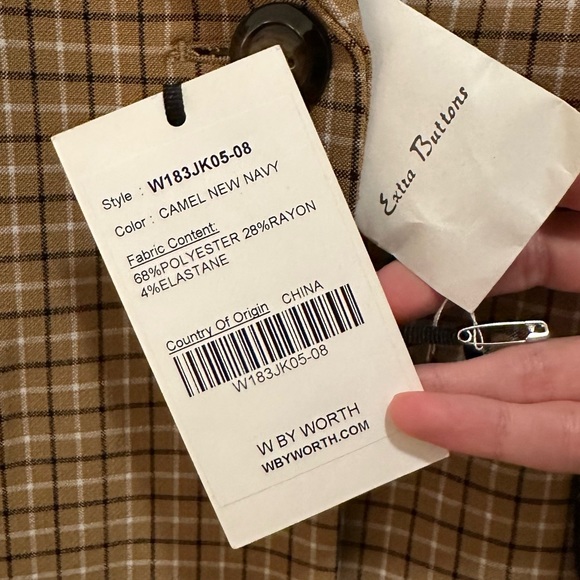 NWT Plaid Blazer Size 8 W by Worth (camel, navy, white) - Picture 6 of 6